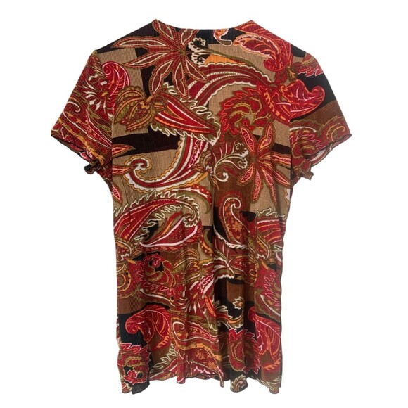 Notations Sz L Ribbed Paisley Floral Print Blouse Forest Fairy Y2K Flowy - Picture 5 of 6